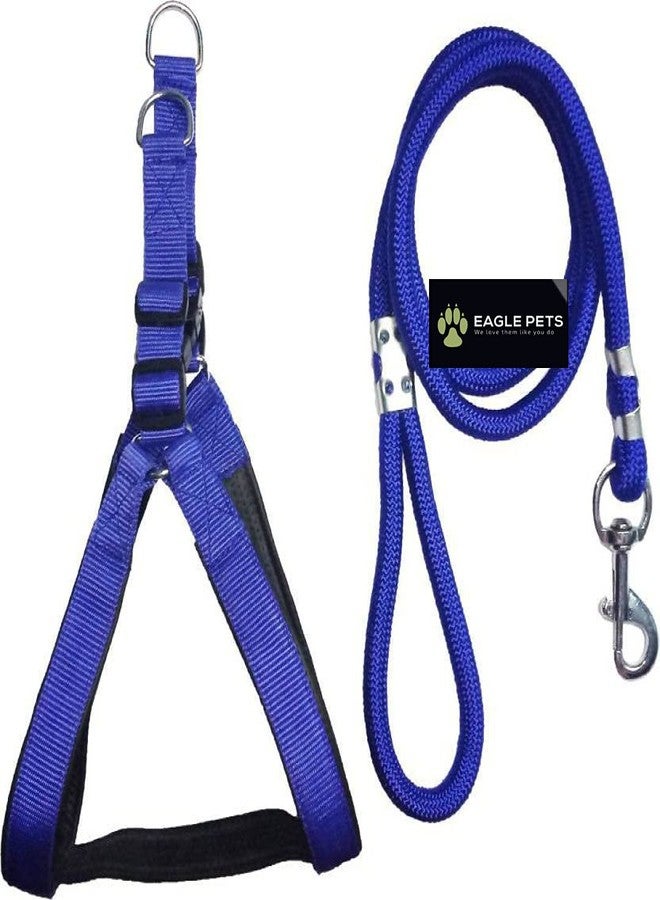 EAGLE PETS Set of Dog Harness & Rope for Pets, Adjustable Padded Body Belt (Blue, Large) - Image 1